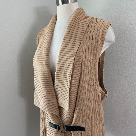 Chaps Womens Plus 3X Tan Cable Knit Sleeveless Cardigan Vest - Picture 2 of 10